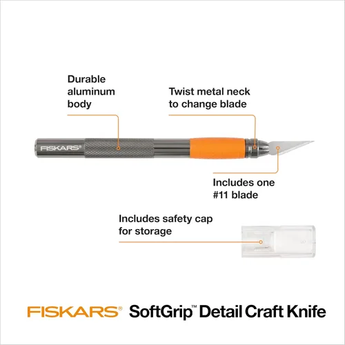Miniatura 2 de Fiskars Cuchillo de manualidades con detalles, regalos geniales para hermano, incluido con cubierta protectora, 8 pulgadas, cuchillo Exacto