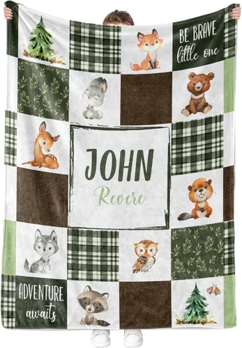 Miniatura 3 de Woodland - Manta de bebé personalizada para niños, acogedora manta de felpa para niño recién nacido, regalos personalizados para baby shower, manta