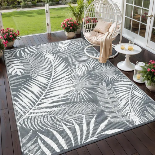 Miniatura 20 de Alfombras para Exteriores 9'x12' para Patios, Alfombra de Paja de Plástico Reversible para Exteriores en Claro, Alfombra de Exterior Grande para RV