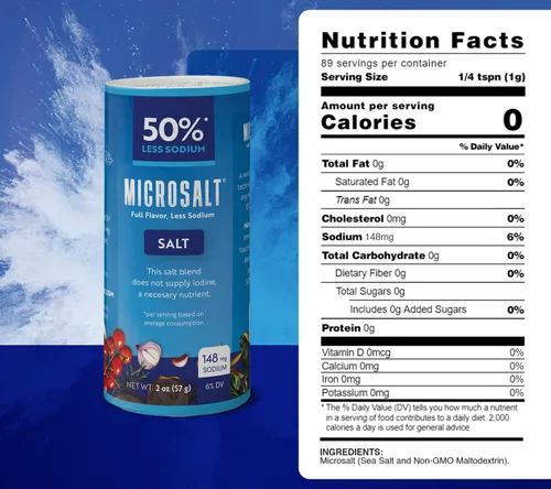 Miniatura 2 de Microsalt 50 % menos de sal de sodio, sustituto de sal regular, sal de condimento para cocinar, condimentar y hornear, sabor completo, menos sodio