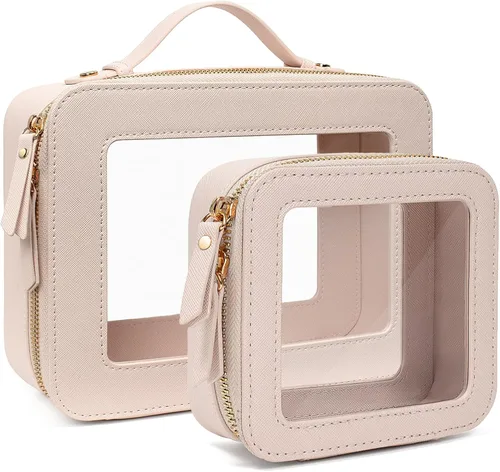 Miniatura 30 de Juego de bolsas de maquillaje transparentes de viaje, bolsa de cosméticos aprobada por la TSA con cremallera, bolsa de maquillaje portátil, bolsa