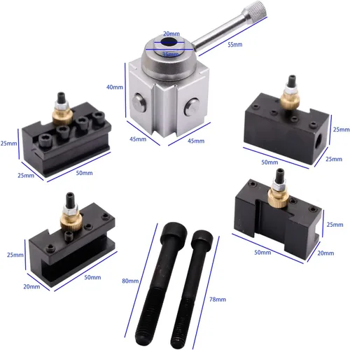 Miniatura 4 de Paquete de herramientas Mini Torno Cambio Rápido Herramienta Poste y Soportes Multifid Portaherramientas Acero de alta densidad para ranurado Corte