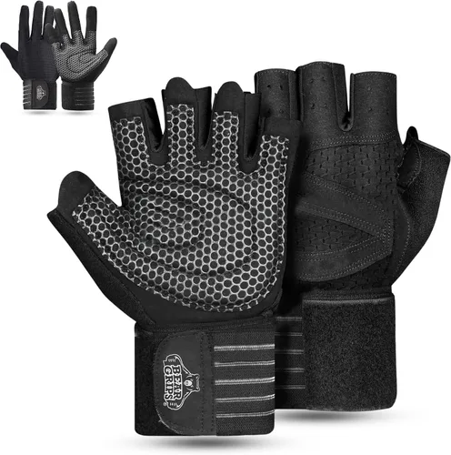 Miniatura 8 de Bear Grips Guantes de levantamiento de pesas para hombres y mujeres Guantes de levantamiento de medio dedo Guantes de entrenamiento de dedo dedo