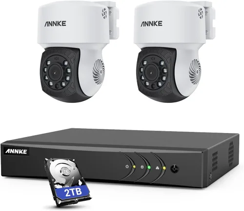 ANNKE DVR de vigilancia con cable H.265+ 8CH de 5MP Lite y 2X 1080p AHD Cámara CCTV PT para exteriores con giro de 350° e inclinación de 90°,