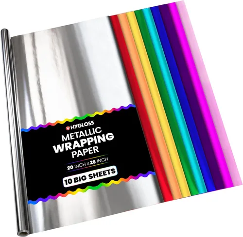 Hygloss Products - Papel de aluminio metálico brillante, hojas de 20 x 26 pulgadas para artes, manualidades y envoltura de Navidad, colores