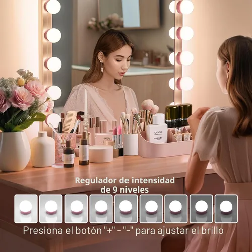 Miniatura 4 de Consciot Luces LED para espejo de tocador, luz de tocador estilo Hollywood con 10 focos regulables, color y brillo ajustables, cable USB, luces