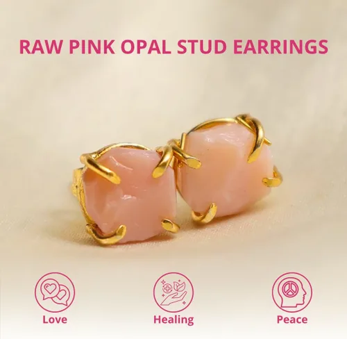 Miniatura 96 de Gempires Natural Raw Prong Setting Stud Earrings, 8-10 mm Crystals Earring, Handmade Jewelry, Gift for Her