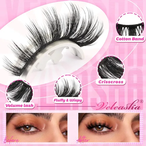 Miniatura 2 de Veleasha Pestañas postizas de visón sintético, esponjosas, finas, cruzadas, paquete de 10 pares de pestañas postizas para mujer (3D07)