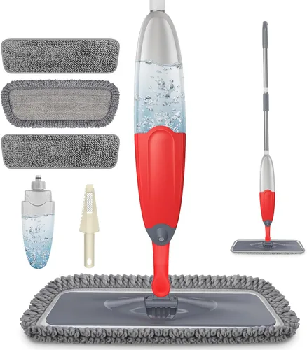 Miniatura 9 de HOMTOYOU - Trapeador húmedo para limpieza de suelos: mopa rociadora para pisos multisuperficie Wet Dry Use, 4 Pcs Microfiber Washable Pads, 400+ML