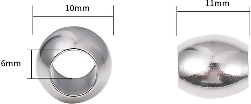 Miniatura 2 de BEADIA Cuentas espaciadoras de acero inoxidable de 0.394 x 0.433 in ovaladas sueltas para hacer joyas de bricolaje, 10 unidades con agujero de 0.236