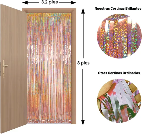 Miniatura 9 de Melsan - Telón de fondo de flecos de aluminio, paquete de 2 cortinas de flecos de papel de oropel de 3.2 x 8.2 pies, cortinas de flecos brillantes