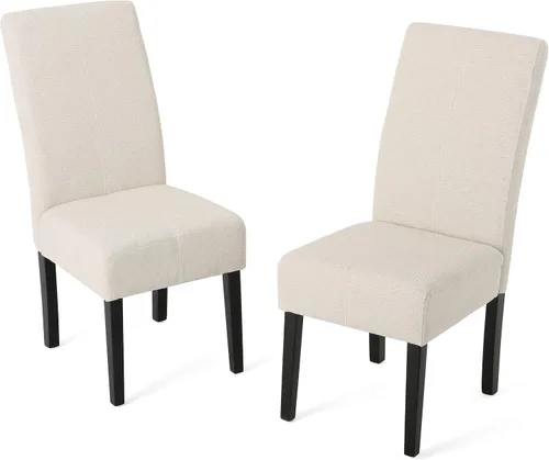 Christopher Knight Home Pertica Silla de comedor de tela, beige 25 pulgadas de profundidad x 18 pulgadas de ancho x 39.75 pulgadas de alto