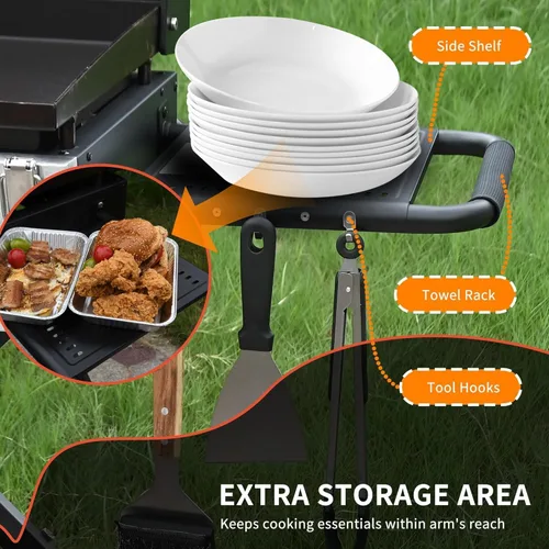 Miniatura 6 de Plancha de gas propano portátil flexible de 30 pulgadas con tapa, 2 quemadores de 30,000 BTU, parrilla grande de 30 pulgadas con estante