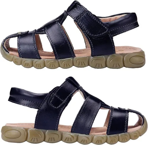Miniatura 6 de DADAWEN - Sandalias deportivas de cuero para niños y niñas, puntera cerrada, para exteriores (para bebés, niños pequeños y grandes)