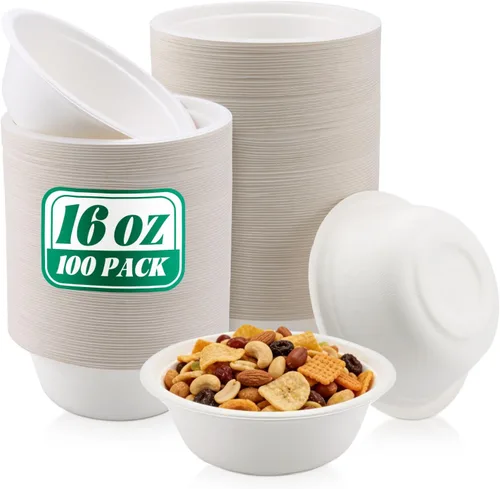 Miniatura 12 de Oomcu Paquete de 100 cuencos de sopa desechables pequeños de 8 onzas a granel, compostables y biodegradables, cuencos de papel reciclado resistentes