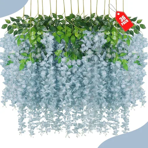 Miniatura 37 de Paquete de 12 flores colgantes de glicina rosa, flores colgantes falsas de 3.44 pies, guirnalda de glicina artificial para decoración de boda, telón