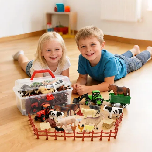Miniatura 7 de Juguetes de granero rojo para niños pequeños de 1 a 3 años, figuras de animales de granja con tractor para niños de 2, 3, 4, 5 años, juguetes