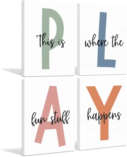 Miniatura 8 de Arte de pared para sala de juegos para niños, decoración de pared para habitación de niños, impresión en lienzo para sala de juegos para bebés