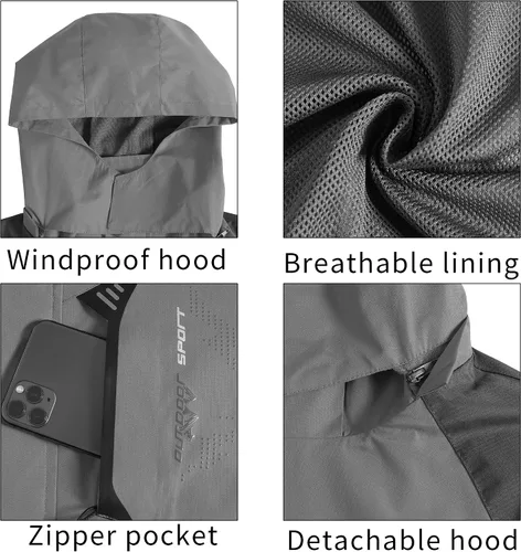 Miniatura 4 de TEZO Chaqueta impermeable para hombre, con capucha, rompevientos ligera