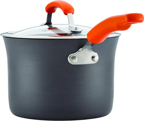Miniatura 4 de Rachael Ray Brights - Cacerola antiadherente anodizada dura con tapa, 3 cuartos de galón, color gris con asas naranjas