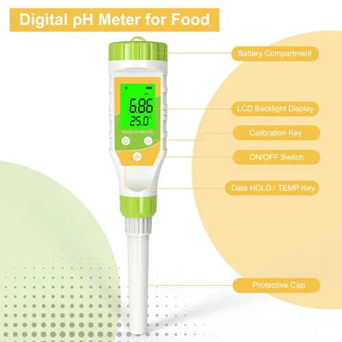 Miniatura 2 de Medidor de pH digital para alimentos Salsa picante Conservas de pH de alimentos Probador de pH de alimentos 0.01 Resolución de alta precisión