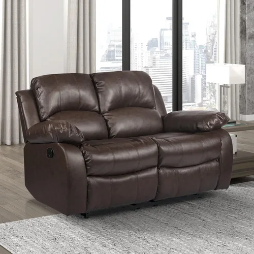 Miniatura 17 de Lexicon Baluze - Sofá reclinable doble de piel sintética suave, lengüeta de extracción manual, soporte de pared, espuma de alta densidad, marco