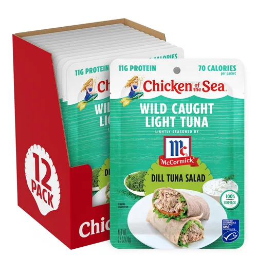Miniatura 14 de Chicken of the Sea Atún ligero capturado en agua de manantial, paquetes de 2.5 onzas, 12 unidades, atún alto en proteínas 100% en agua, comidas