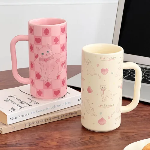 Miniatura 4 de Taza de Café Rosa de Movlen 14oz Tazas de Gato Altas con Mango Grande, Lindas Tazas de Porcelana Divertidas para Té, Café con Leche, Chocolate