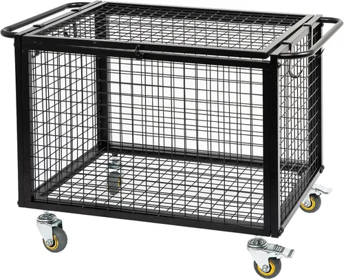 Miniatura 4 de Carrito de baloncesto de metal con ruedas de almacenamiento de equipo deportivo, jaula con cerradura atlética negra mate con mango elevado