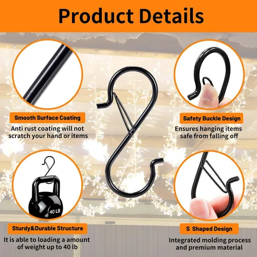 Miniatura 8 de 24 piezas de ganchos en S para colgar con hebilla de seguridad, ganchos en S de metal resistentes de 3.5 pulgadas para utensilios de cocina, tazas