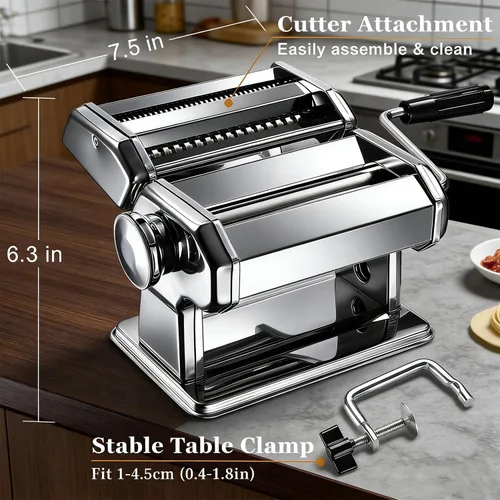 Miniatura 3 de Máquina para hacer pasta, máquina manual de pasta con 9 ajustes de grosor ajustables, fabricante de fideos de acero inoxidable con rodillos
