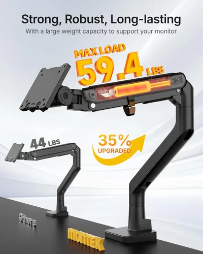 Miniatura 6 de monTEK Brazo de monitor de alta resistencia para pantalla curvada ultraancha de 17-57", soporta hasta 59.4 libras, brazo de resorte de gas