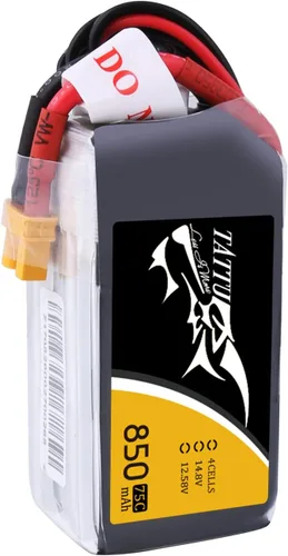 Tattu Paquete de batería LiPo de 14.8V 4S 75C 850mAh con enchufe XT30 para multirotor FPV de tamaño 100 a 180 Owl Racing Quadcopter