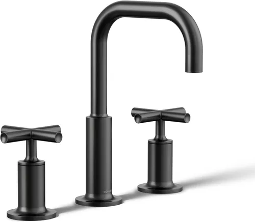 Kohler K-14410-4-BGD Purist - Grifo para lavabo de baño con manijas de palanca baja y boquilla baja, K-14406-3-BL Negro mate