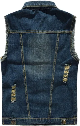Miniatura 2 de NASKY Chaleco y chaqueta de mezclilla rasgados retro para hombre