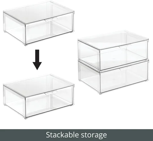 Miniatura 4 de mDesign - Contenedores organizadores de almacenamiento de baño apilables de plástico con cajón frontal extraíble para encimera de baño, tocador