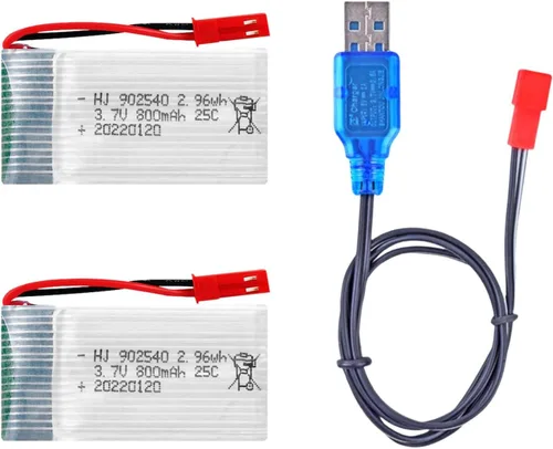 2 unids 3.7 V 800 mAh 25C 902540 Lipo batería recargable JST Plug con cargador USB para X56W X400 X400W X300C X400C X800 HS110 HS200 S670 V950hd