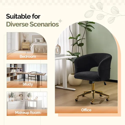 Miniatura 9 de VINGLI Silla Moderna Curvada de Oficina y Tocador, Linda Silla Tapizada con Tachuelas con Ruedas y Giro de 360° y Estilo Club e Inclinación y Base