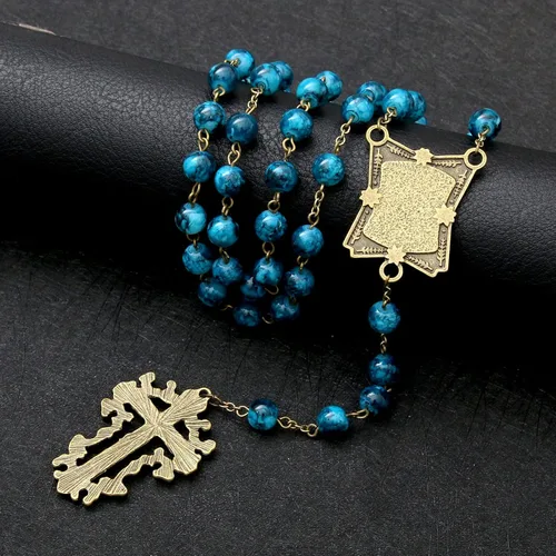 Miniatura 54 de KOMI Rosario de cuentas católicas para mujer, collar de cuentas de rosario con cruz de crucifijo, perlas de cristal, rosario, rosarios, católicos