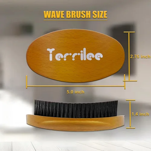 Miniatura 3 de Terrilee Pincel de onda de palma, cepillo de madera de haya curvada 360 y cerdas de jabalí para peinado de cabello ondulado para hombres
