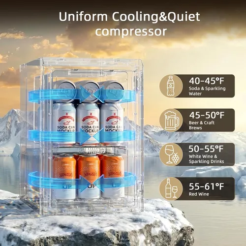 Miniatura 6 de Antarctic Star 18L Mini Fridge Cooler 24Can, Beverage Refrigerator with Quiet Compressor, LED Light,Freestanding Small Fridge with Electronic