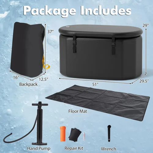 Miniatura 7 de Goplus Bañera de hielo ovalada XL de 129 galones para atletas, bañera inflable con múltiples capas, tapa, bomba, mochila, compatible con enfriador