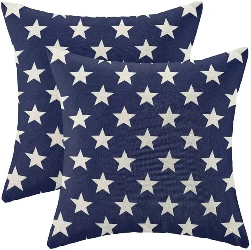 Juego de 2 fundas de almohada decorativas para el 4 de julio, 16 x 16 pulgadas, diseño patriótico de estrellas azul marino del Día de la