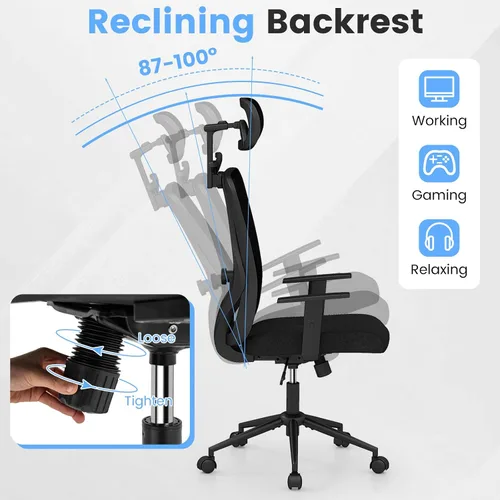 Miniatura 5 de COSTWAY Silla de oficina de malla, sillas ergonómicas de escritorio para computadora con reposacabezas 3D, reposabrazos ajustables y soporte lumbar