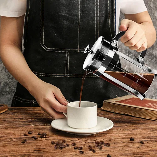 Miniatura 6 de YMMIND Cafetera de prensa francesa de acero inoxidable 304, con sistema de 4 filtros, vidrio de prensa francesa de borosilicato de espesor Tono plata
