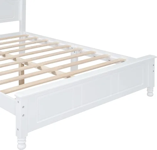 Miniatura 6 de Merax Cama clásica retro de madera maciza con cabecero, marco de cama matrimonial, no necesita somier, fácil de montar, color blanco