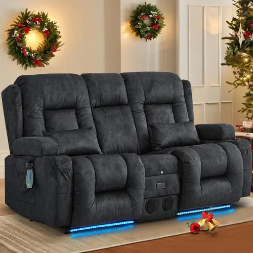 Miniatura 26 de TUNYI Sofá Reclinable Eléctrico Loveseat con Masaje y Calor, Asientos de Cine en Casa con Consola, Sofá Reclinable RV Loveseat con USB/Toma