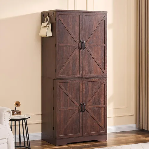 Miniatura 10 de LIDYUK Armario Armoire - Armario de almacenamiento de 72 pulgadas de alto con barra para colgar, estantes y cajón, armario independiente con puerta