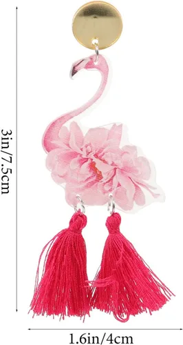 Miniatura 6 de Holibanna 1 par de aretes de flamenco Luau Party Pendientes de flamenco Pendientes de gota de flamenco Aretes de pájaro flamenco para mujer, aretes