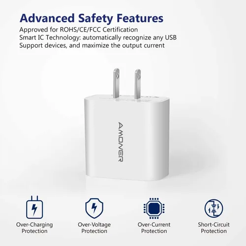 Miniatura 4 de Cargador de pared USB, Amoner Pack de 2 de 15W con 3 puertos USB, bloque de carga en forma de cubo para iPhone 14/13/12/11/X/XR/X/8/7/6, Galaxy